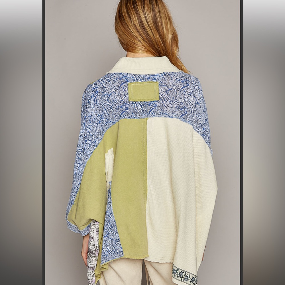 128. Nwot Pol Multicolor Patchwork Button-Up Blou… - image 3